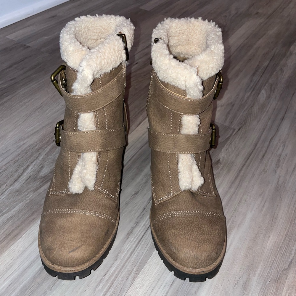Tan lace up booties